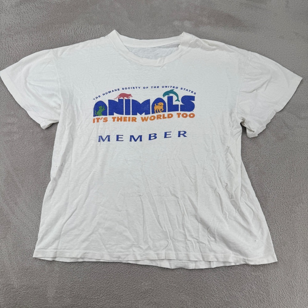 VTG 90s Humane Society Animals Its Their World Too Member Shirt M White Flaws